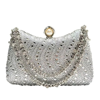 Beaded Rhinestone Chain Handbag with Pearl Clasp Gala - WO2MEN