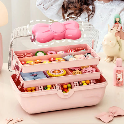 Multi Layer Hair Accessory Organizer With Bow Lid Case