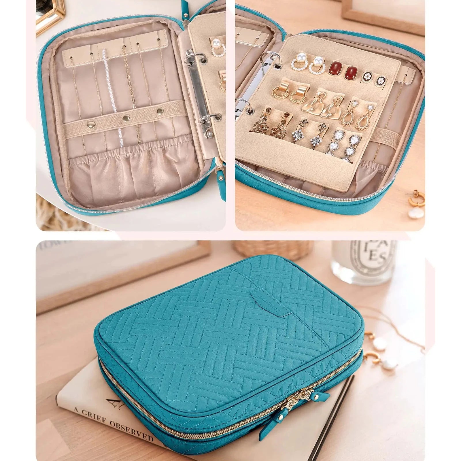 Elegant Jewelry Travel Binder Case See Through Panels