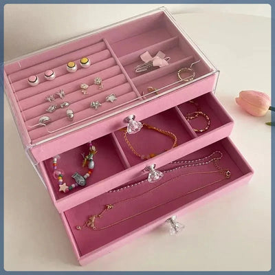 Jewelry Organizer Box with Three Drawers Crystal Knobs - WO2MEN