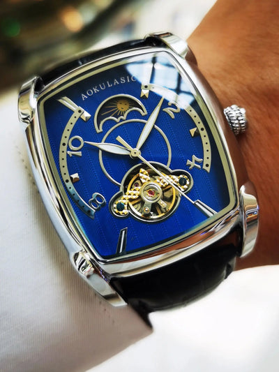 Tonneau Moon Phase Watch with Skeleton Dial Tourbillon - WO2MEN