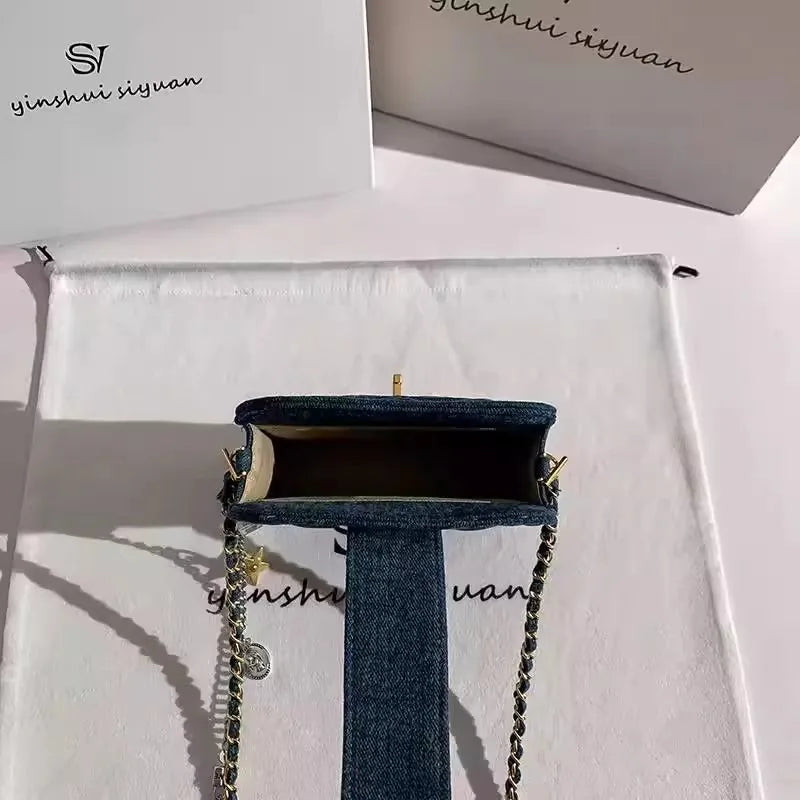 Textured Crossbody Bag With Chain Accent For Phone