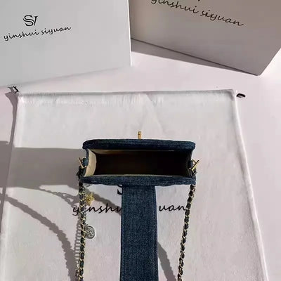 Textured Crossbody Bag With Chain Accent For Phone