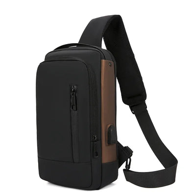 Mens Crossbody Bag with USB Charging Port Anti Theft - Black Gold