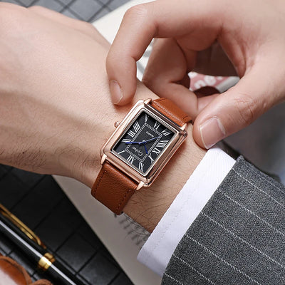 Watch Rectangular Quartz Timepiece with Textured Strap - WO2MEN
