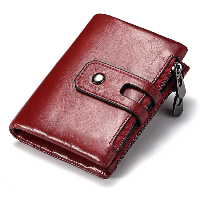 Retro Leather Wallet With Dual Zippers And Coin Pocket