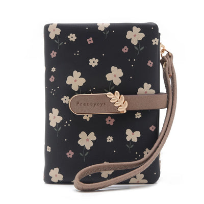 Floral Wallet with Leaf Flower Pattern Zipper