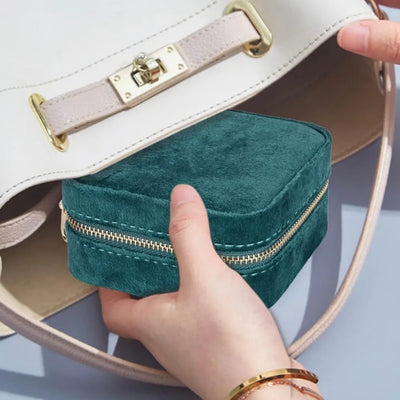 Velvet Double Layer Jewelry Box with Mirror Travel Case