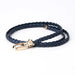 Braided Waist Belt with Classic Buckle Clasp Detail - Navy