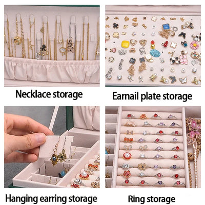 Portable Jewelry Box Organizer with Necklace Tray