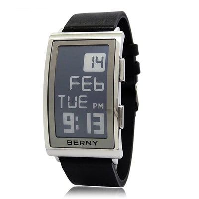 Digital Ink Wristwatch Leather Strap Rectangular Case