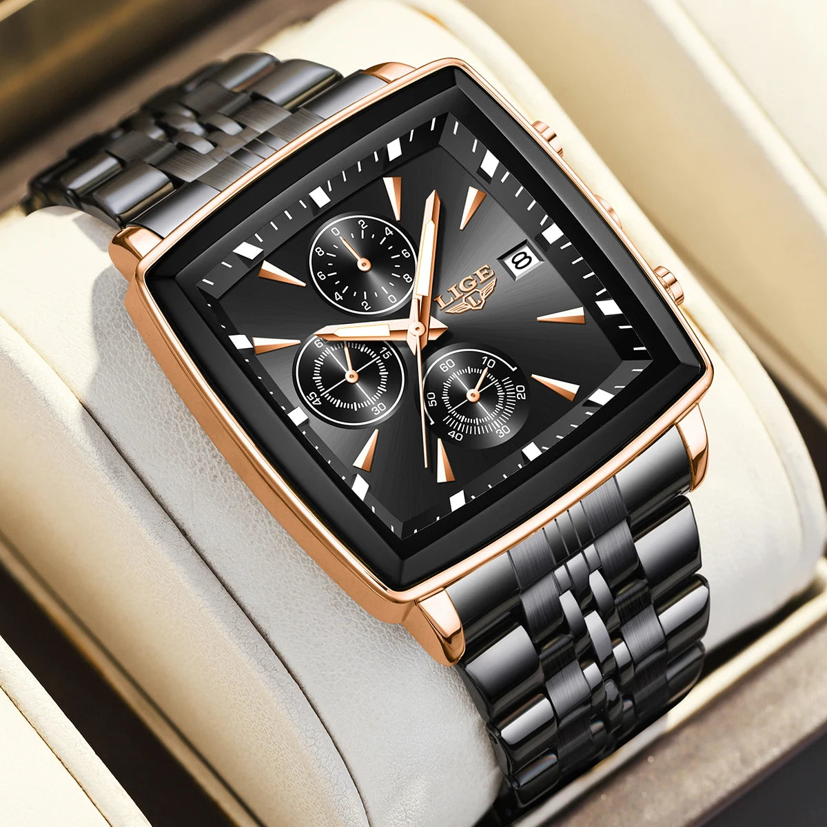 Wristwatch Chronograph Auto Date Square Dial Quartz
