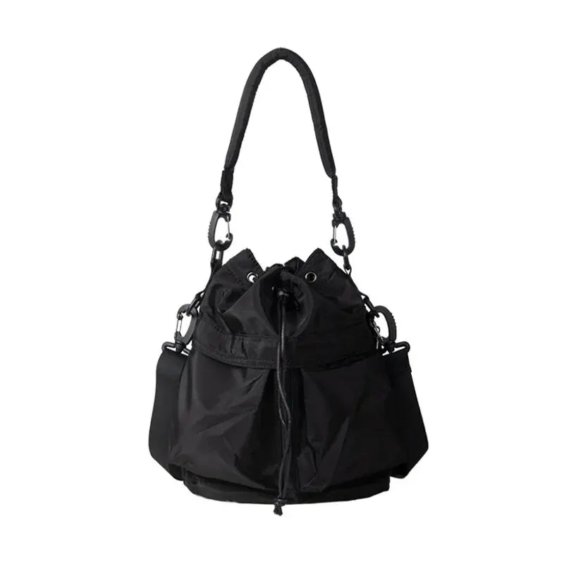 Nylon Waterproof Tote Bag with Drawstring and Detachable Strap