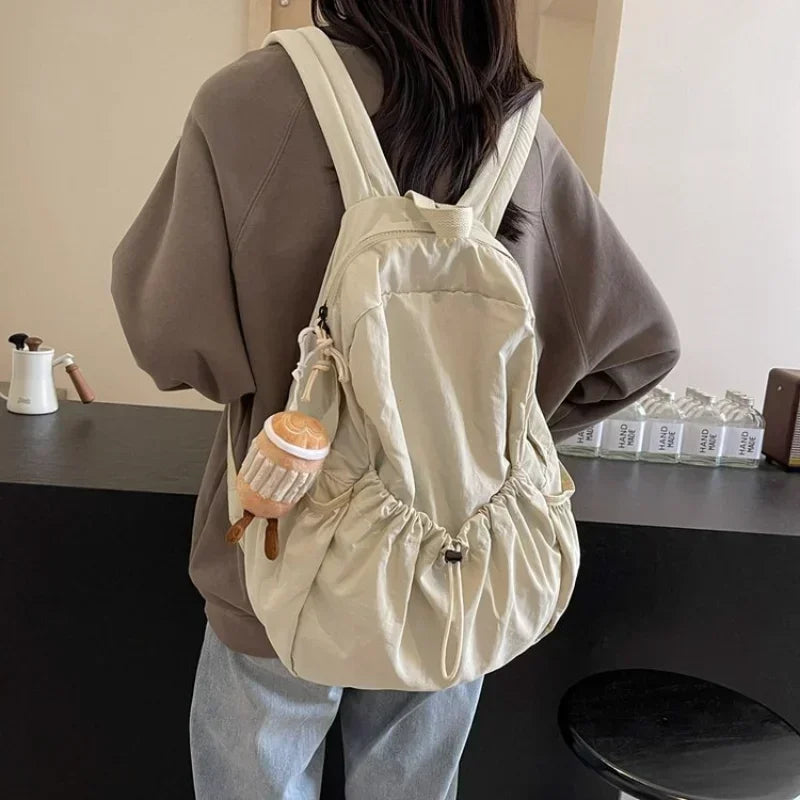 Casual Backpack Women Large Capacity Pleated Schoolbag