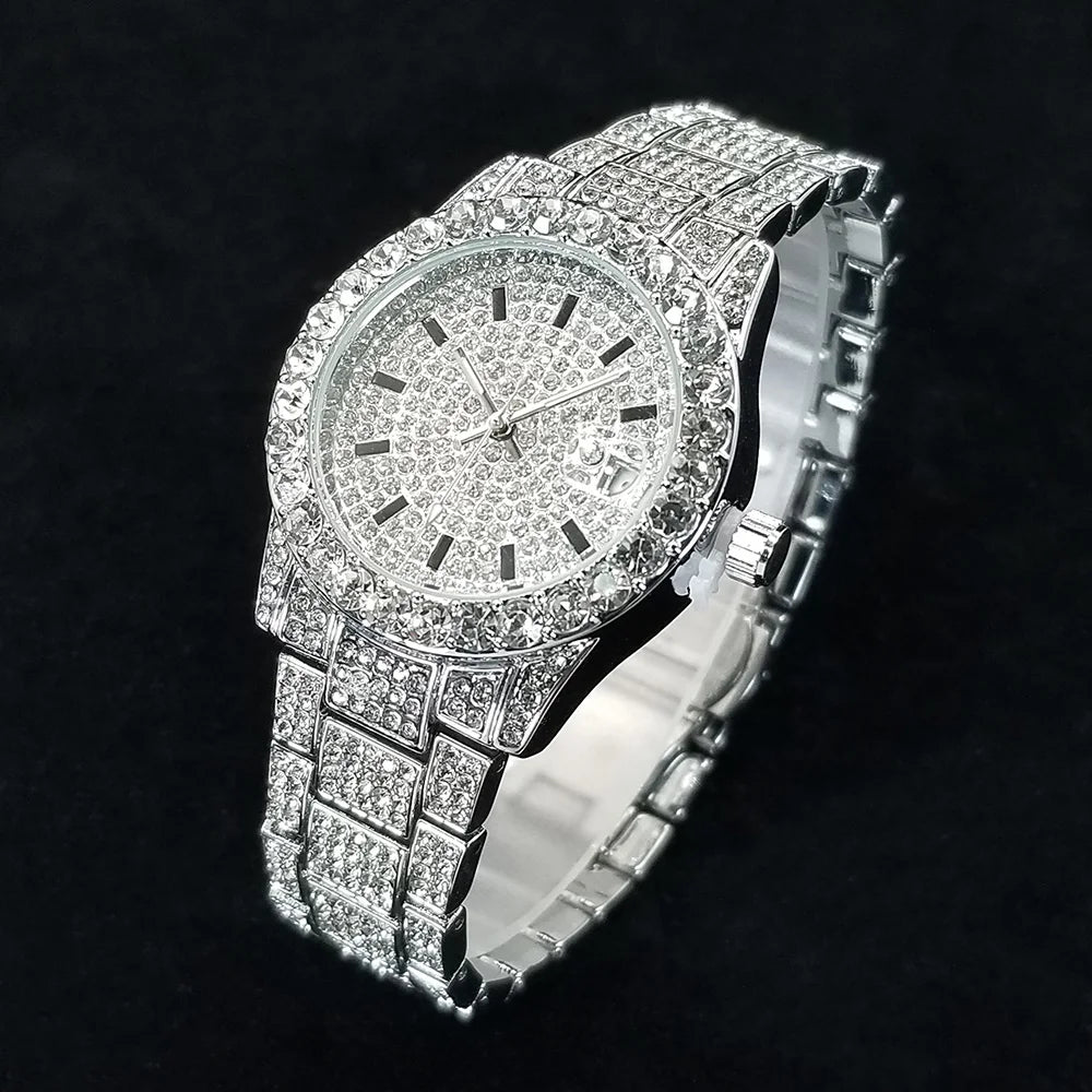 Elegant Paved Dial Watch With Crystal Accents