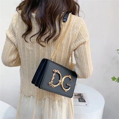 Ornate Letter Emblem Mini Bag With Chain For Evening