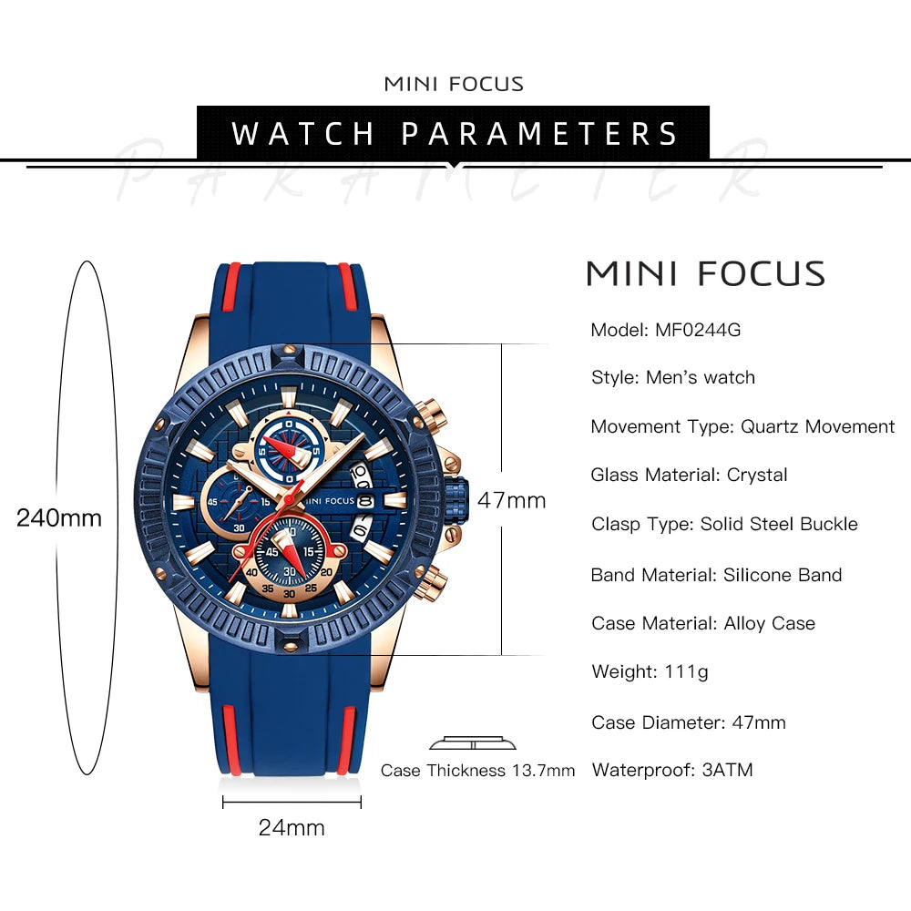 Chronograph Watch with Silicone Strap for Active Wear