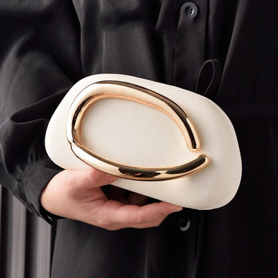 Clutch with Curved Metal Handle Shoulder Bag Evening