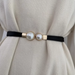 Korean Women Thin Elastic Belt Double Pearl Buckle - Black