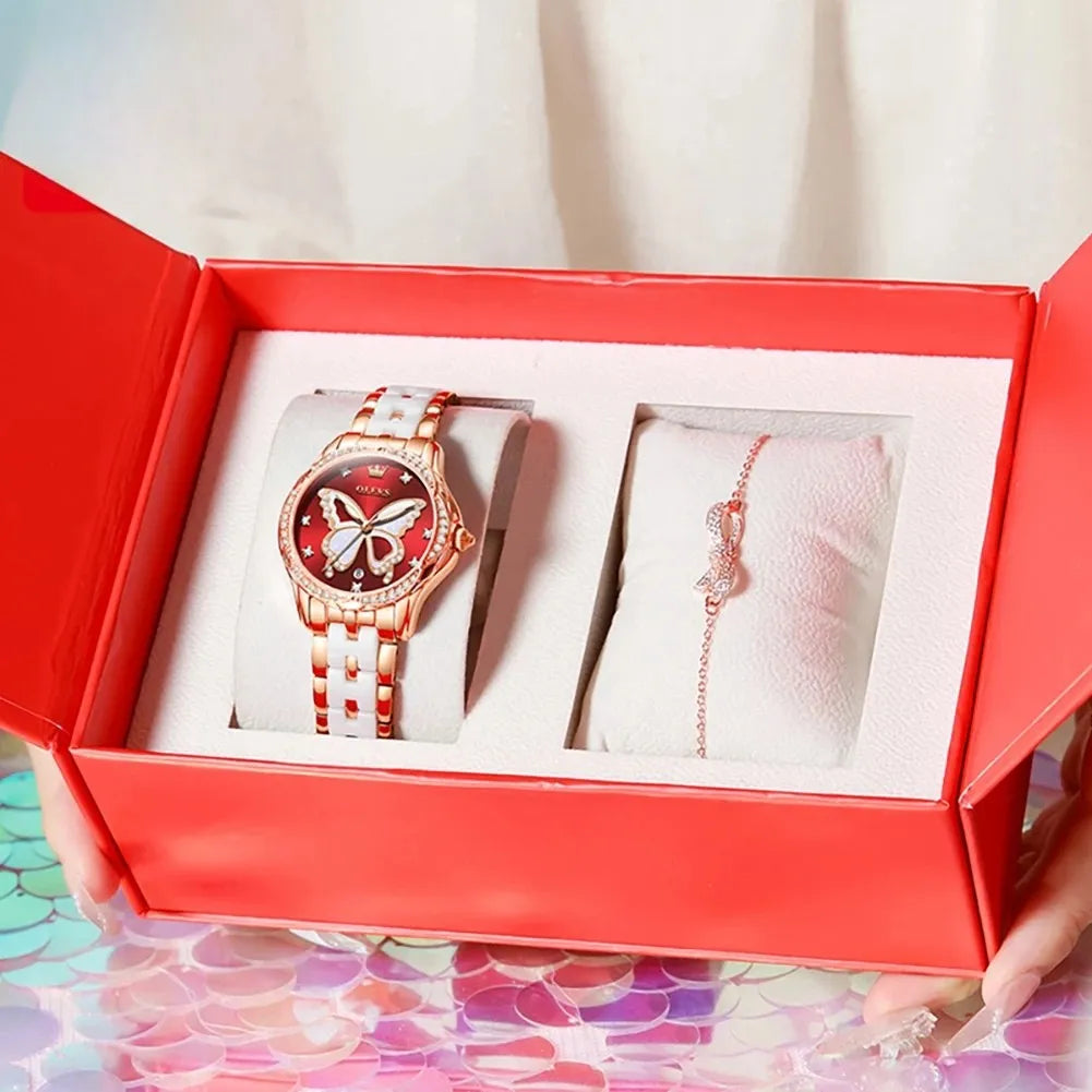 Watch Butterfly Dial Crystal Bezel and Luminous Hands - WO2MEN