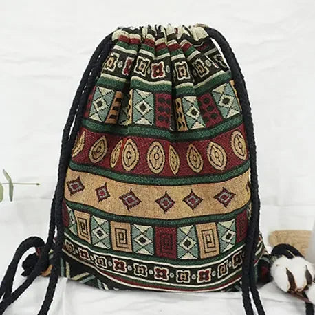 Backpack Drawstring Ethnic Pattern Bag Boho Chic - No V2