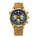 Chronograph Watch with Leather Strap Calendar Premium - Gold Blue