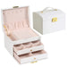 Elegant Three Layer Jewelry Box With Drawer Lock System - White