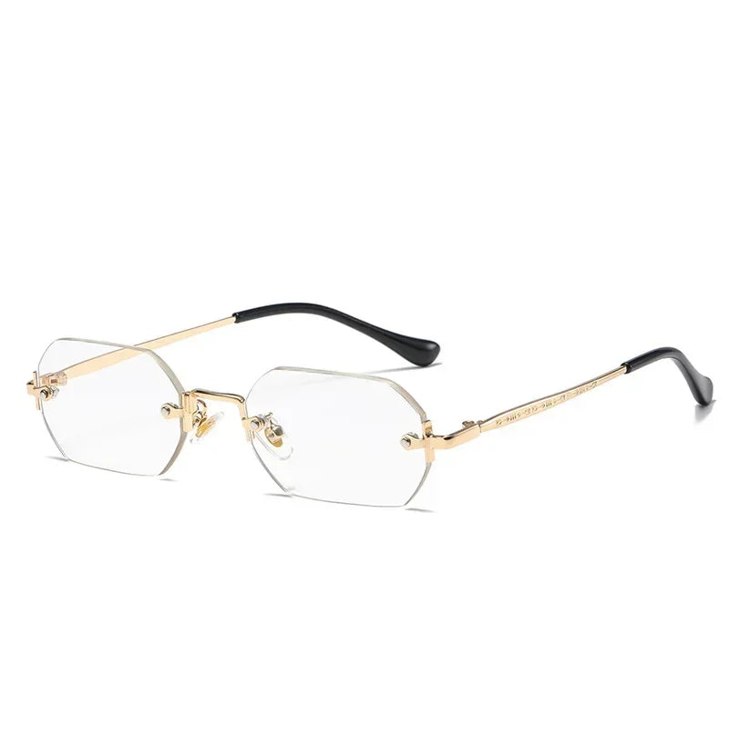 Vintage Rimless Polygon Sunglasses with Gradient Lenses