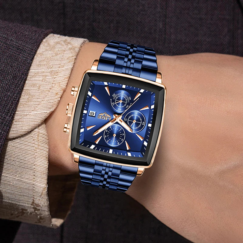 Square Chronograph Quartz Watch with Date Luminous