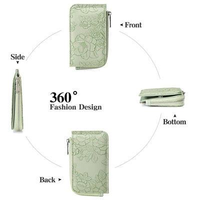 Wallet Embossed Floral Zip Coin Purse with Key Ring - WO2MEN