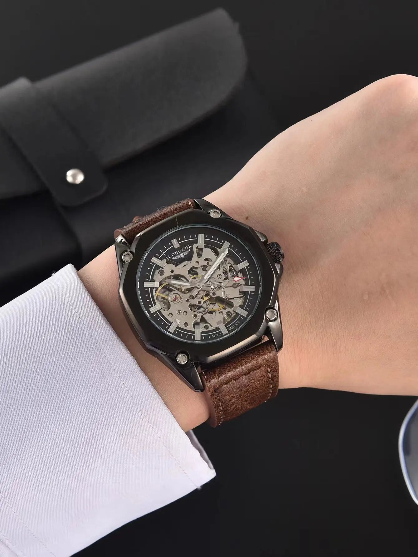 Wristwatch Skeleton Automatic with Leather Strap