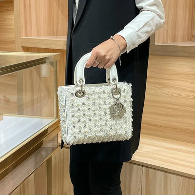 Pearl Embellished Crossbody Bag With Top Handle Chic