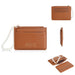 Pearl Chain Wallet Card Holder with Zipper Pocket - Brown
