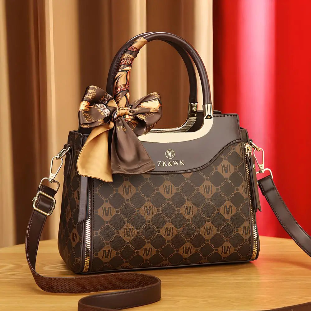 Top Handle Bag with Decorative Scarf Patchwork Print