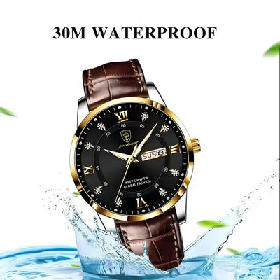 Luminous Wristwatch with Day and Date Crystal Markers