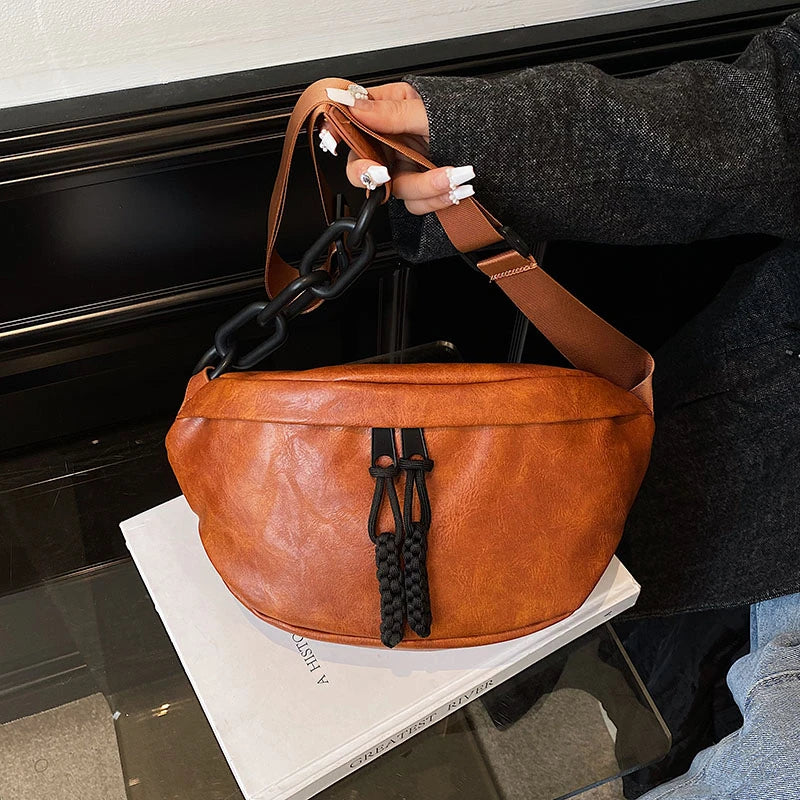 Crossbody Chest Bag with Tassels And Chain Strap