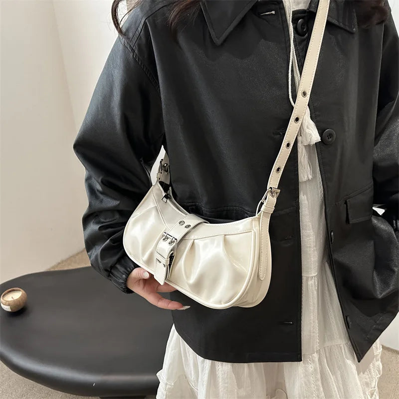 Retro Designer Buckle PU Leather Gothic Armpit Bag