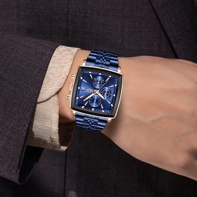 Square Chronograph Timepiece With Bold Geometric Dial