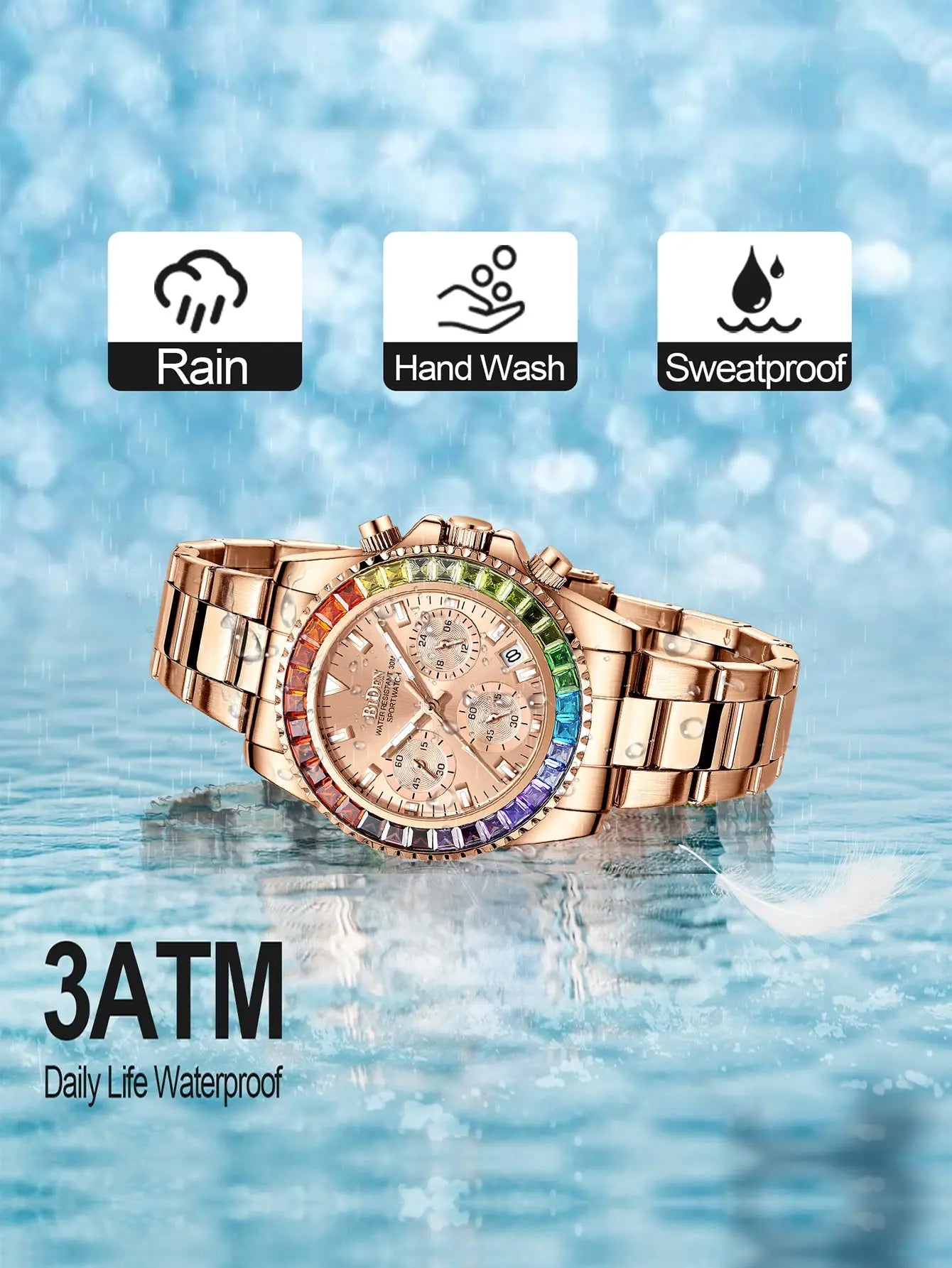 Elegant Chronograph Watch with Calendar and Stopwatch