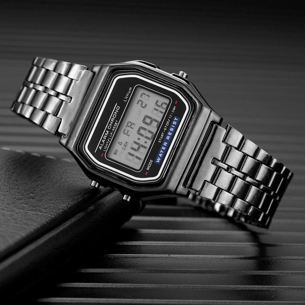 Digital Wristwatch Rectangular Face Bracelet Clasp