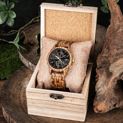 Wooden Chronograph Watch for Men Luminous Hands