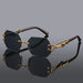 Geometric Leopard Sunglasses With Ornate Gold Accents - Black