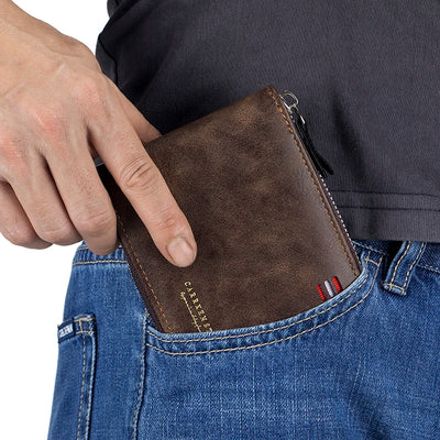 Trifold Zipper Wallet with Vintage Craft Symmetry Line - WO2MEN