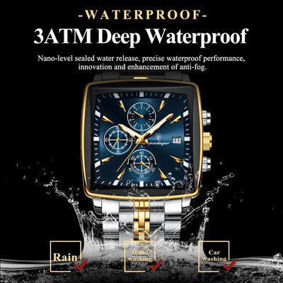 Square Chronograph Timepiece With Luminous Hands Plus