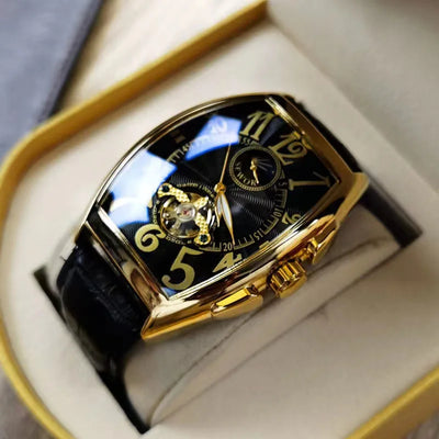 Tourbillon Skeleton Mechanical Watch with Tonneau Case