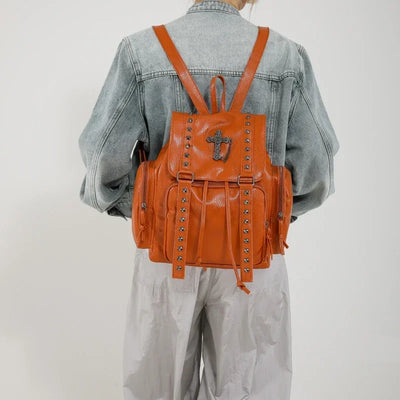 Gothic Punk Studded Backpack with Cross Emblem