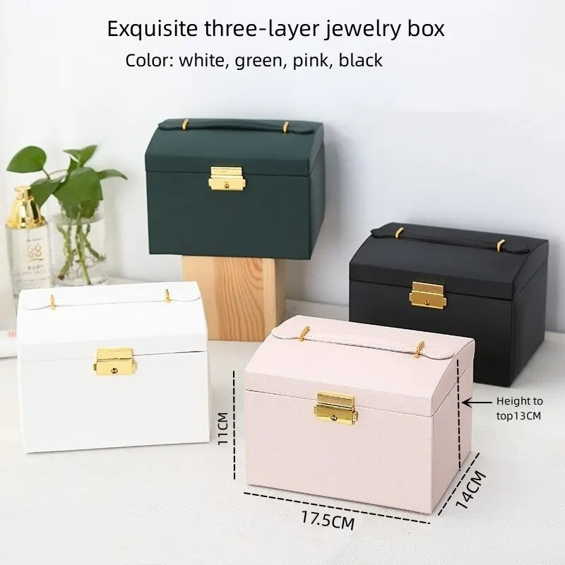Elegant Three Layer Jewelry Box With Drawer Lock System