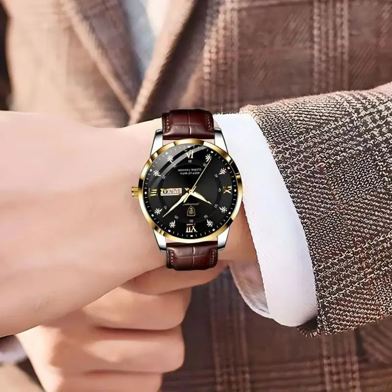 Luminous Wristwatch with Day and Date Crystal Markers