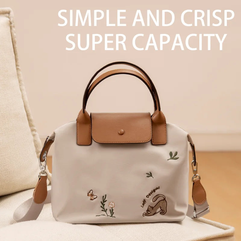 Embroidered Shoulder Bag With Convertible Strap Flair