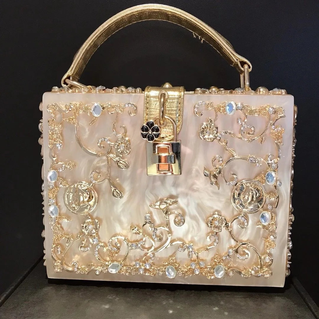 Crystal Floral Lattice Evening Bag With Embellishments